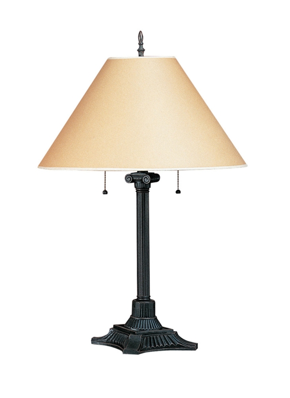 Table Lamp Cylindrical Bronze Base with Dual Pull Chains