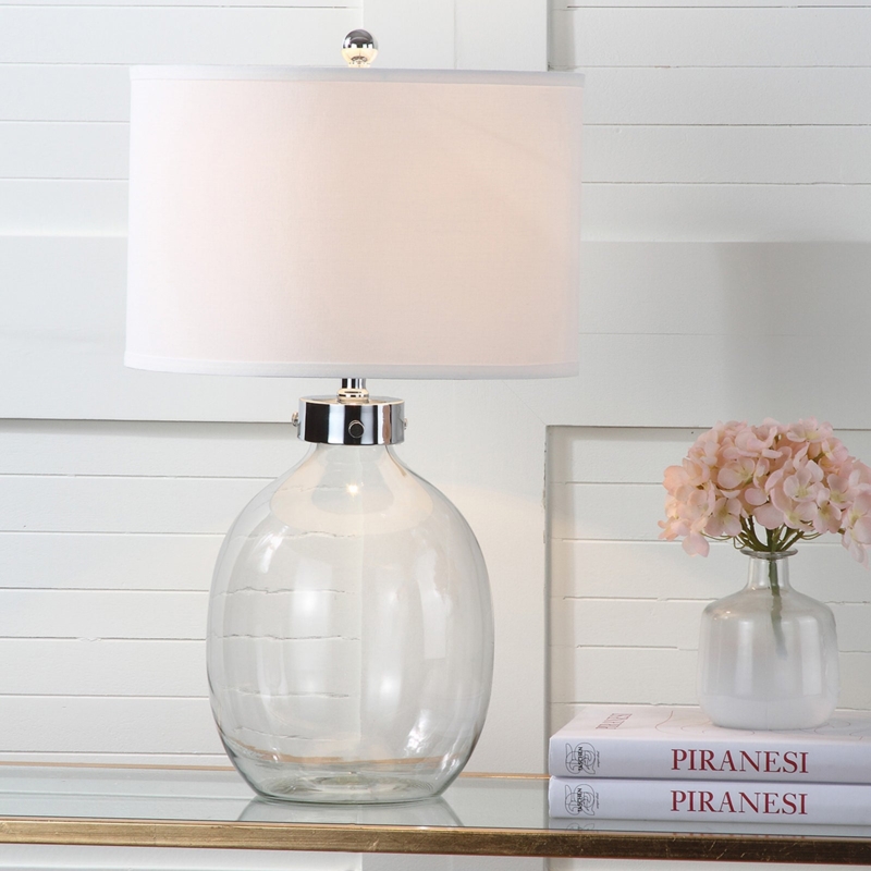 Table Lamp Cylindrical Glass Base Visible Internal Rod