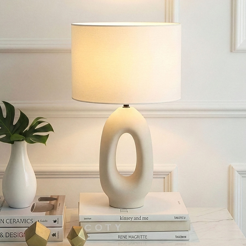 Table Lamp Cylindrical Shade Tripod Base Mid Century Modern
