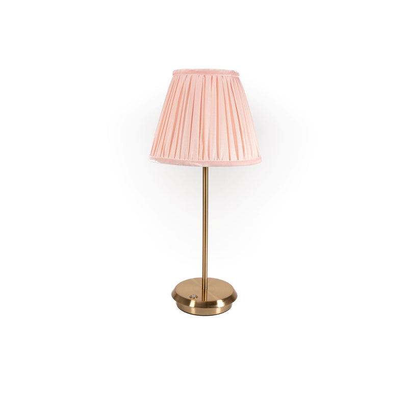 Table Lamp: Cylindrical Velvet Shade, Gold Pedestal Base. Velvet Shade Lamp.