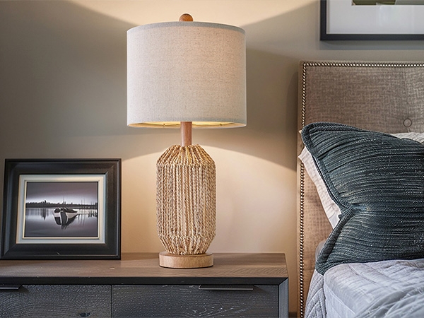 Table Lamp Dark Brown Woven Rattan Tapered Base Farmhouse Side Table
