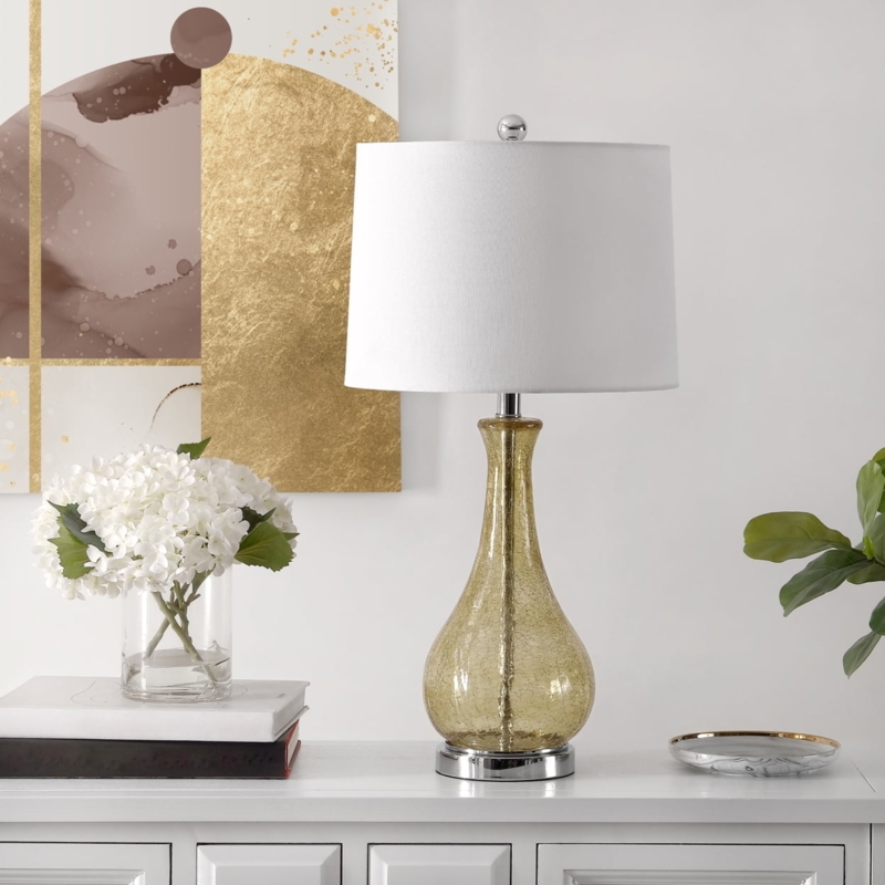 Table Lamp Dark Espresso Finish Gourd Base Classic White Drum Shade