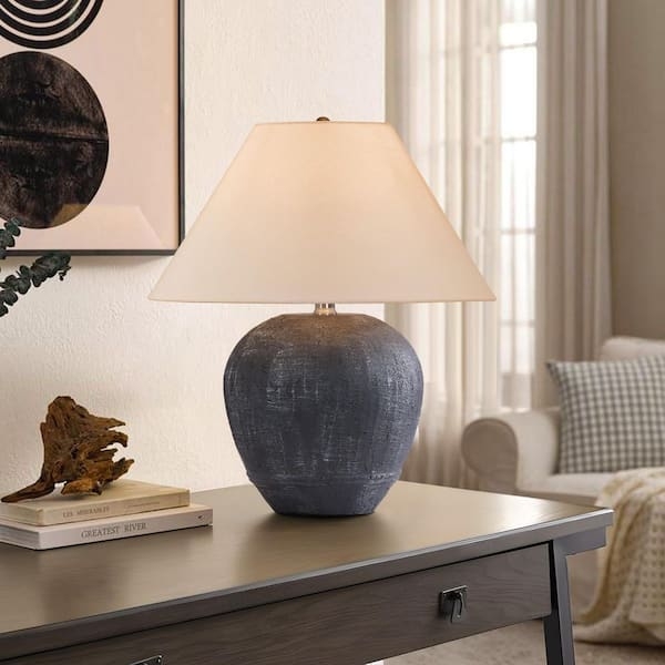 Table Lamp Dark Gray Ceramic Cone Shade Architectural Silhouette