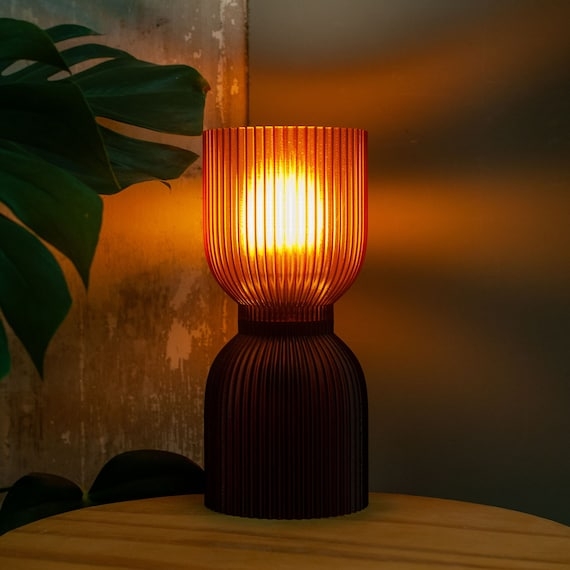 Table Lamp Diabolo Silhouette Ribbed Surface Amber Glow Minimalist Lamp