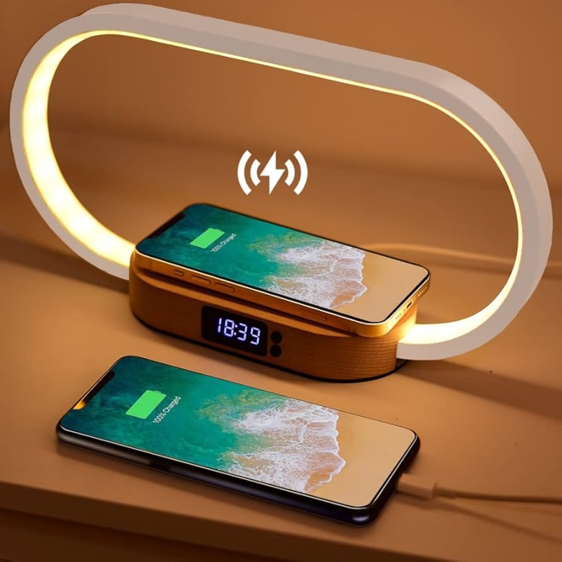 Table Lamp Digital Clock LED Ring Design Wireless Charger