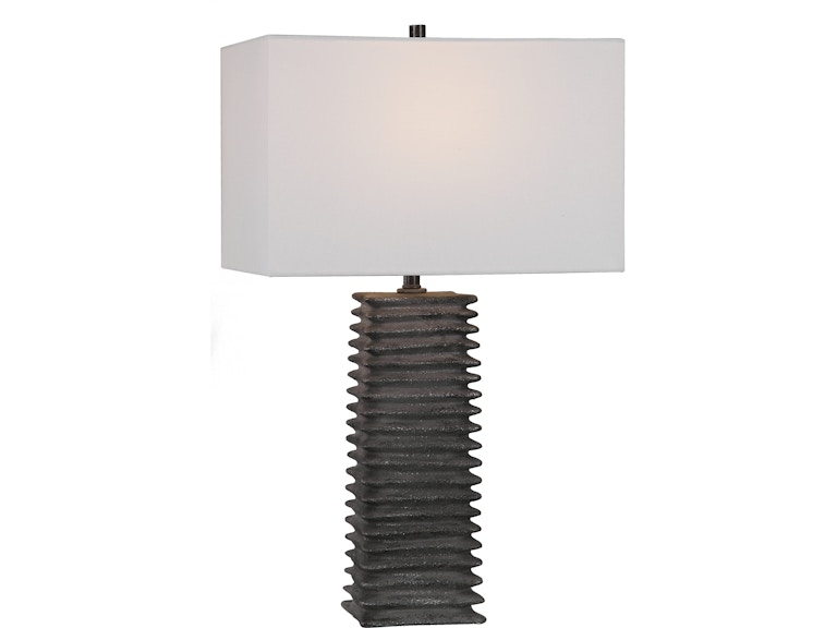 Table Lamp Dimpled Base Metallic Charcoal Hammered Texture Cream Shade