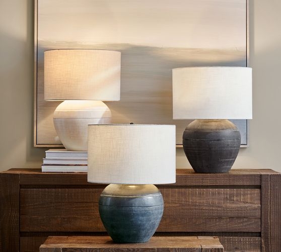 Table Lamp Dimpled Texture Matte Black Ceramic Monochrome