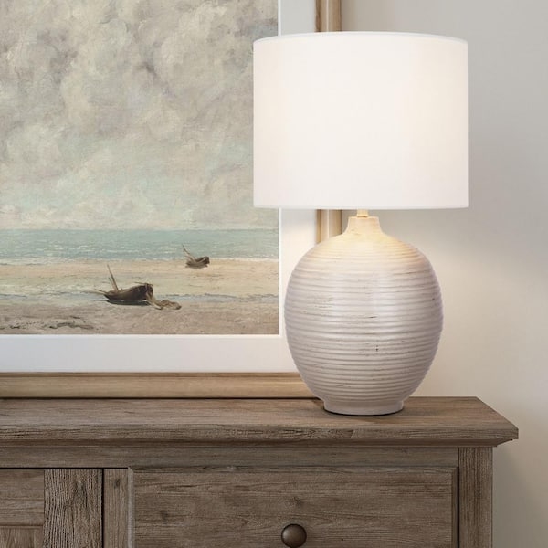 Table Lamp Distressed Finish Ribbed Base Bulbous Silhouette