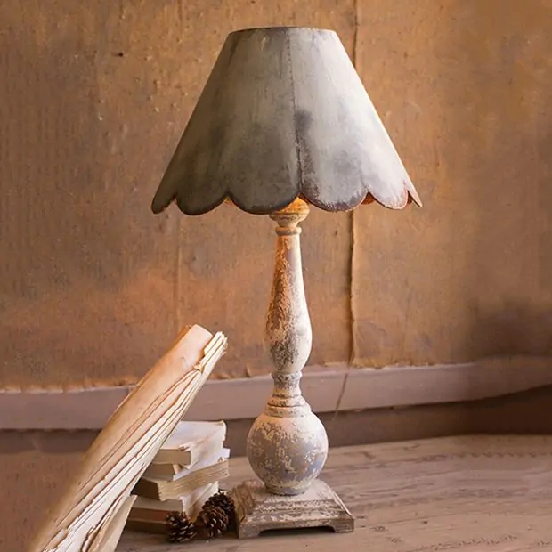 Table Lamp: Distressed Urn Base, Scalloped Shade, Vintage Urn Base Lighting