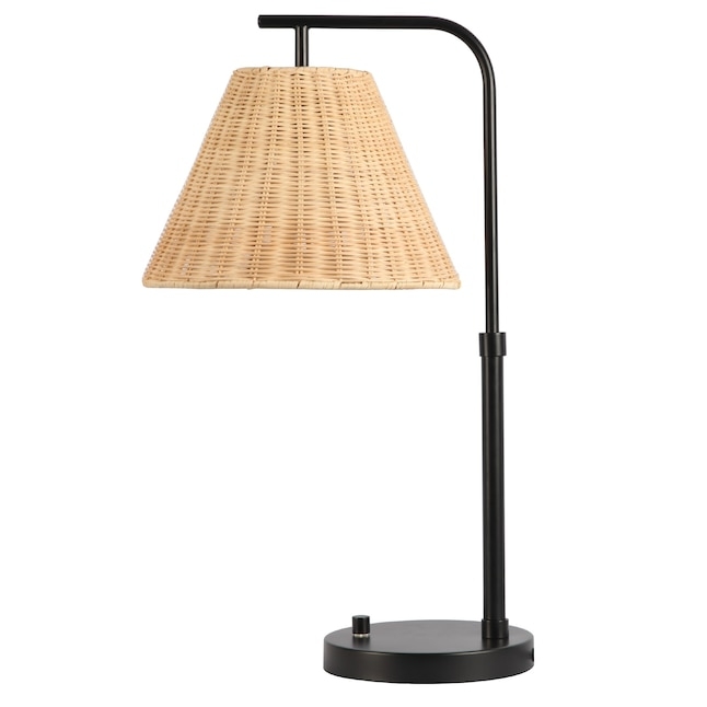 Table Lamp Downbridge Arm Wood Toned Shade Matte Black Industrial