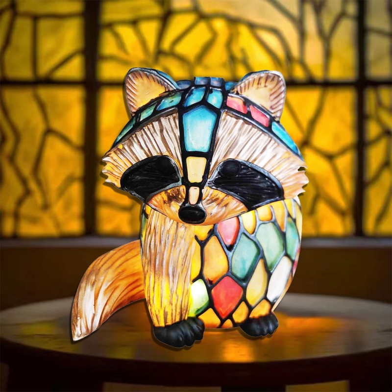 Table Lamp: Dragon Silhouette with Jewel Toned Glow, Tiffany Style Mosaic.