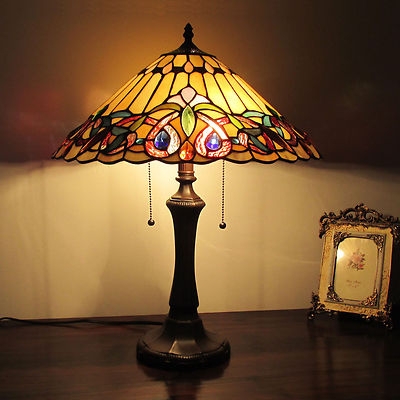 Table Lamp Dragonfly Motif Tiffany Style Stained Glass Pull Chains