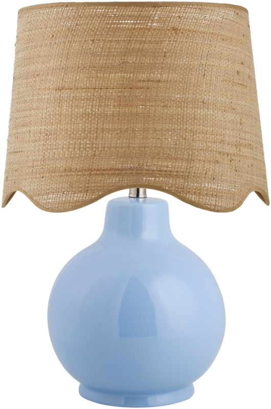 Table Lamp, Droplet Base, Light Blue Ceramic, Scalloped Shade