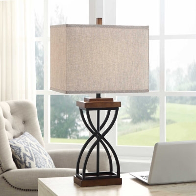 Table Lamp Dual Frosted Globe Shades Matte Black Frame Mid-Century