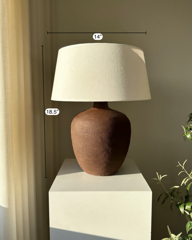 Table Lamp Earthy Ceramic Ribbed Base Matte Finish Organic Style