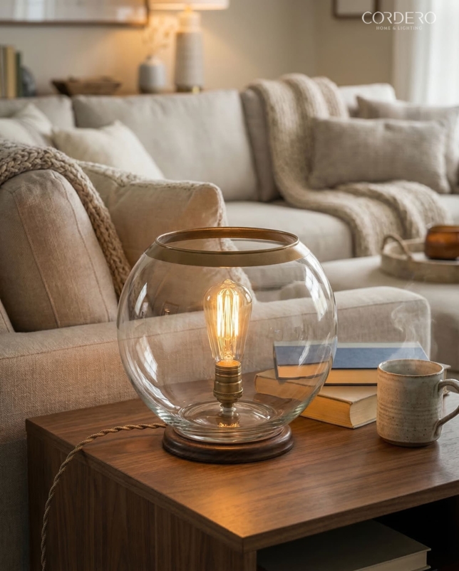 Table Lamp Edison Bulb Clear Glass Globe Brass Base Industrial Vintage