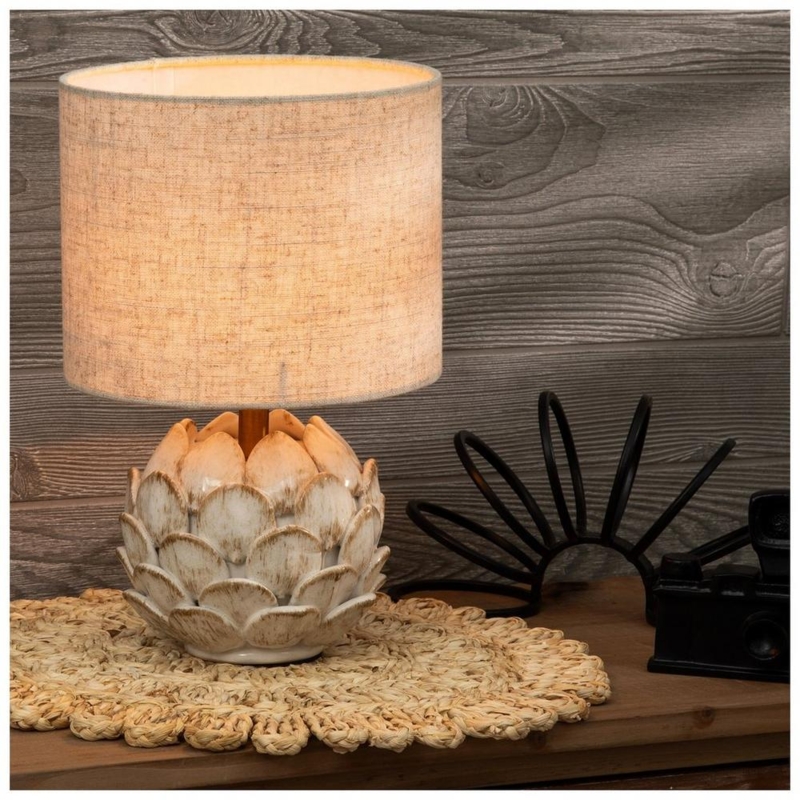Table Lamp Embossed Leaf Motif Ceramic Base Tonal Neutral Living Room