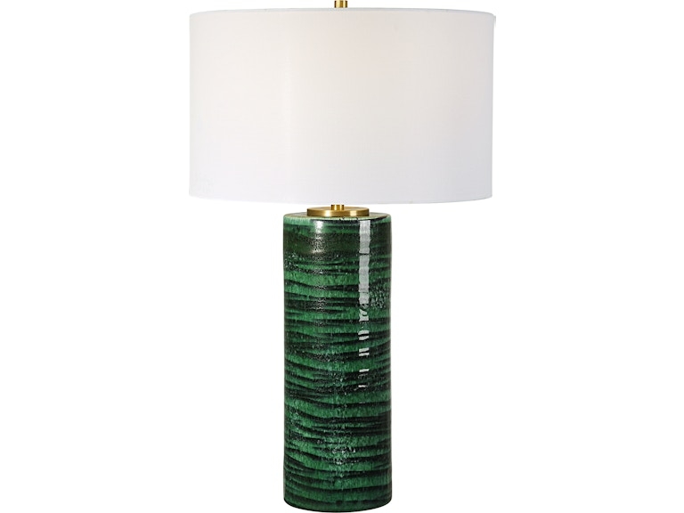 Table Lamp Emerald Green Faceted Geometric Body Brushed Gold Base Glam