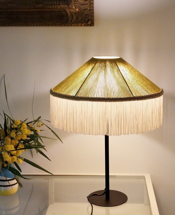 Table Lamp Emerald Green Fringe Woven Bamboo Tripod