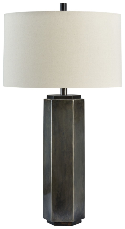 Table Lamp Faceted Antique Metal Geometric Base Charcoal Shade