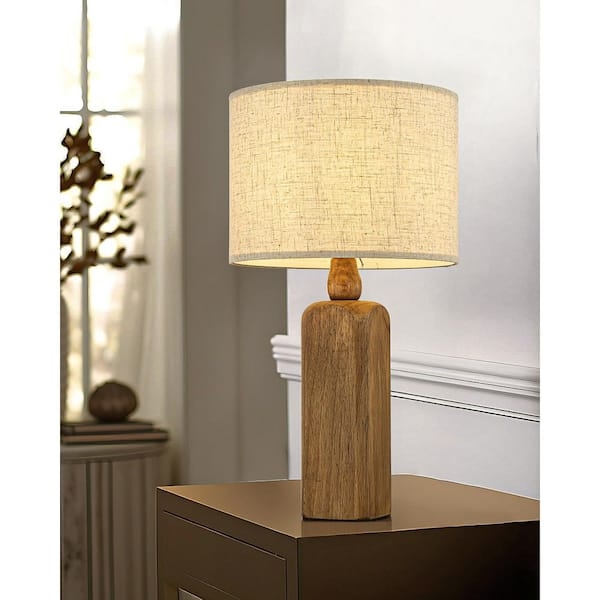 Table Lamp Faceted Base Honey Brown Wood Farmhouse Nightstand Decor
