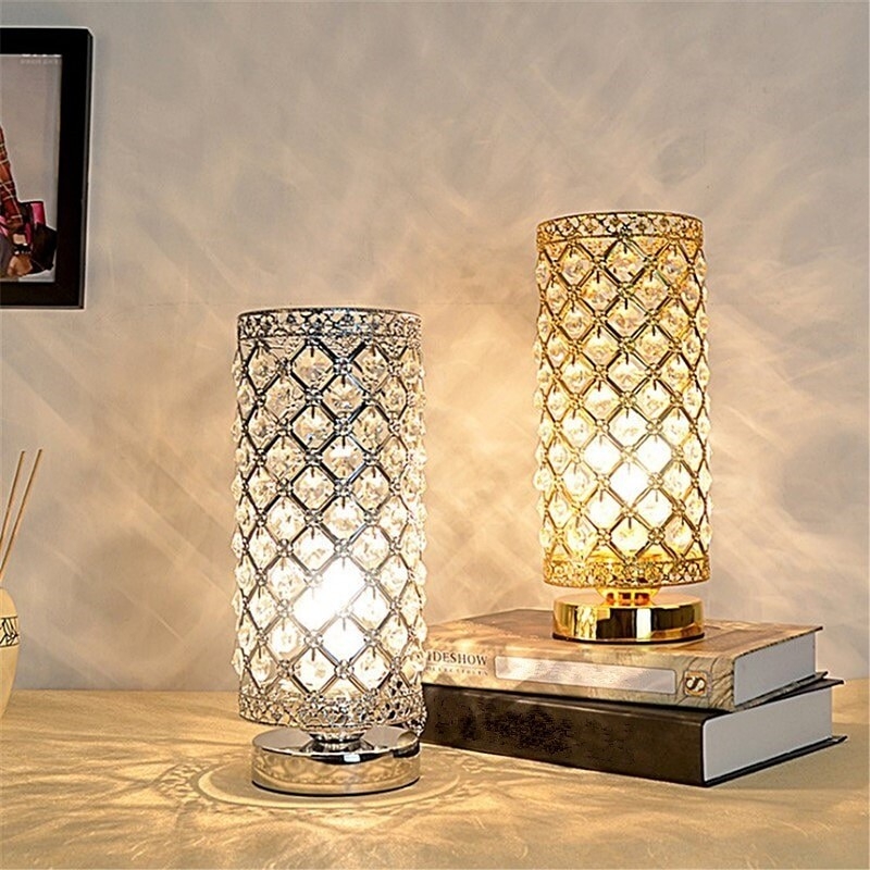 Table Lamp Faceted Column Polished Silver Base - modern bedside lighting ideas