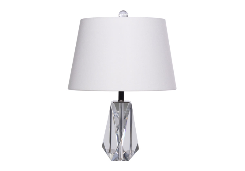 Table Lamp, Faceted Crystal Bird Silhouette Base, White Tapered Shade