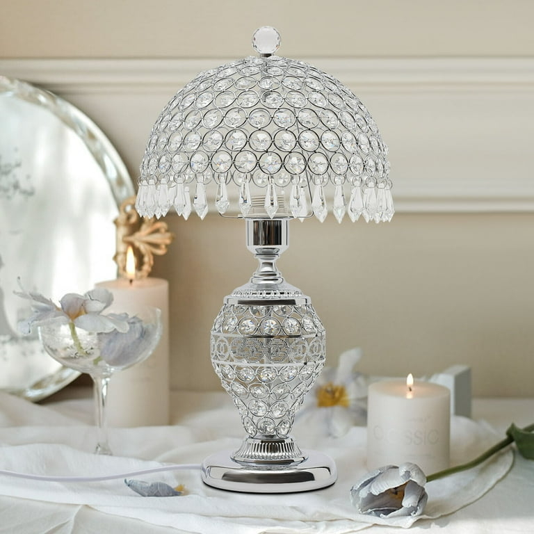 Table Lamp Faceted Crystal Prisms Polished Chrome - faceted glass prism lamp shade