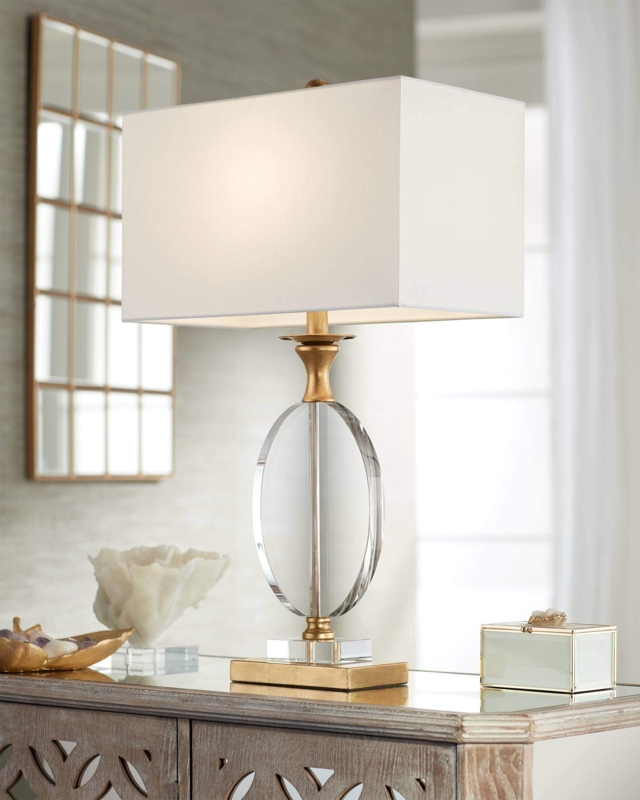 Table Lamp Faceted Crystal Rectangular Shade Luxury