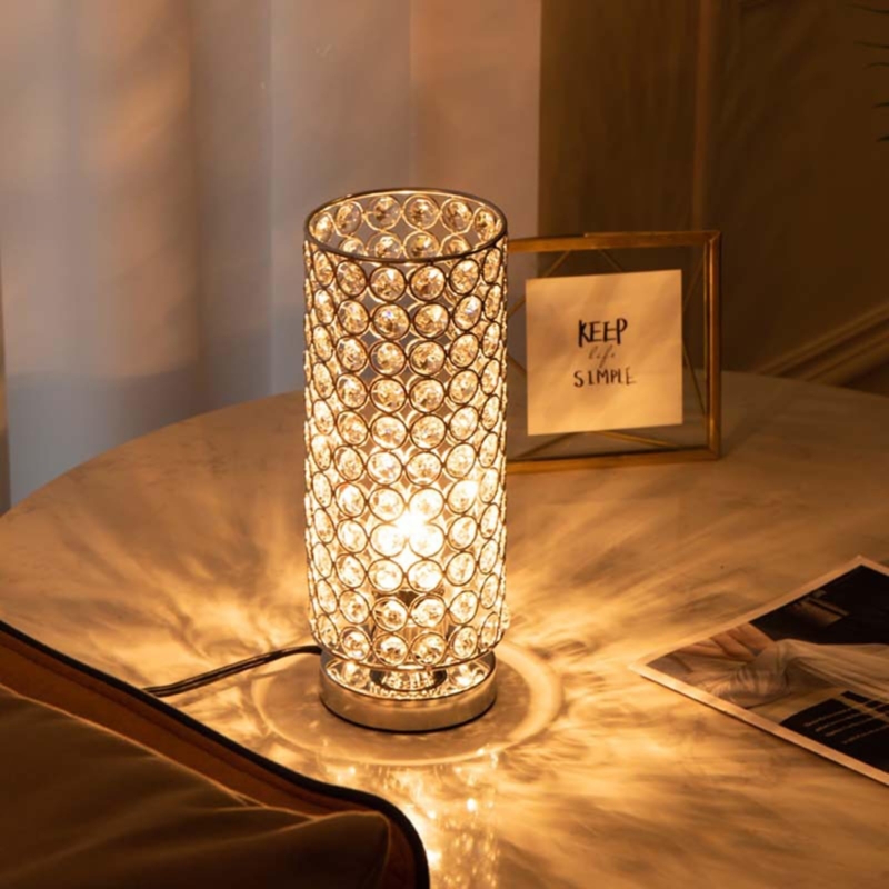 Table Lamp Faceted Crystal Shade Polished Modern - faceted glass table lamp