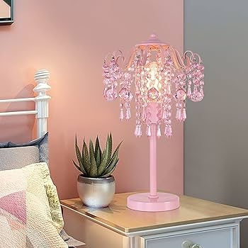 Table Lamp Faceted Crystal Tiered Base Pull Chain Glam Bedroom Accent