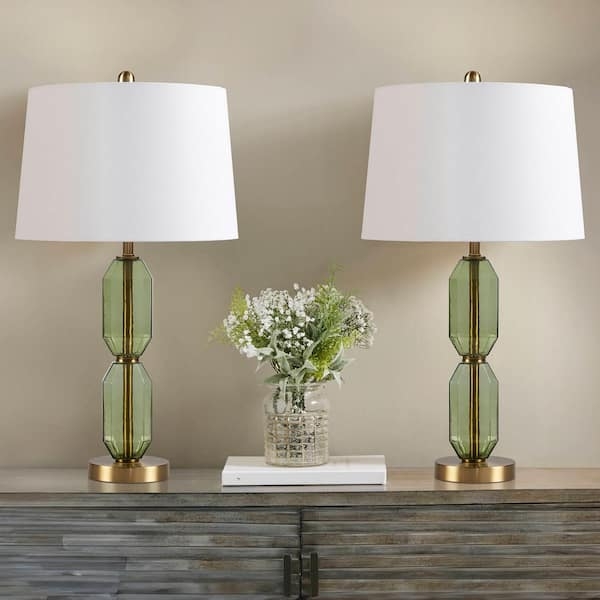 Table Lamp Faceted Emerald Green Glass Base Geometric