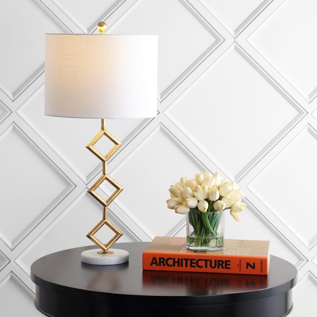 Table Lamp Faceted Geometric Body Gold Leaf Marble Like Pedestal