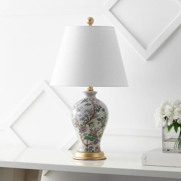 Table Lamp Faceted Gourd Shape Botanical Ginger Jar Ceramic