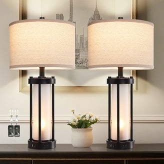 Table Lamp Faceted Prism Base Charcoal Porcelain Geometric Lighting