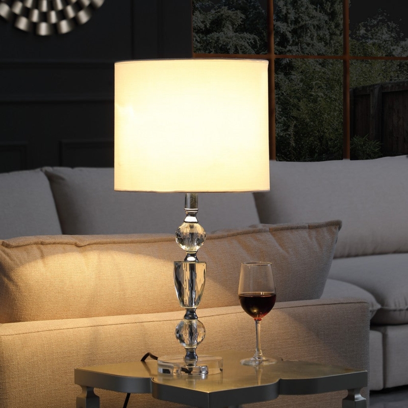 Table Lamp Faceted Urn Base Diamond Cut Crystal Look White Shade