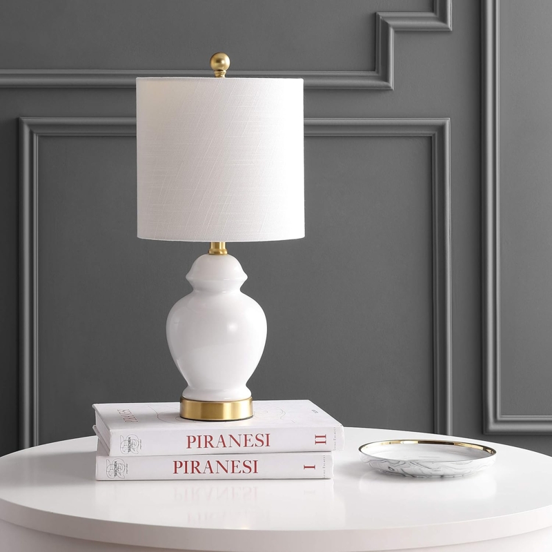 Table Lamp Farmhouse Cozy Distressed White Ceramic Turned Silhouette
