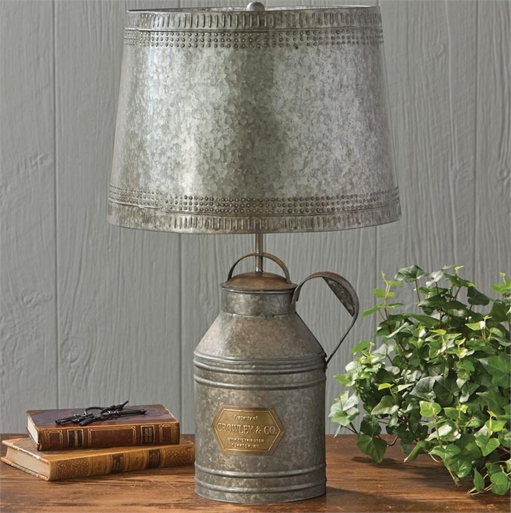 Table Lamp Farmhouse Milk Can Base Distressed Punched Tin Star