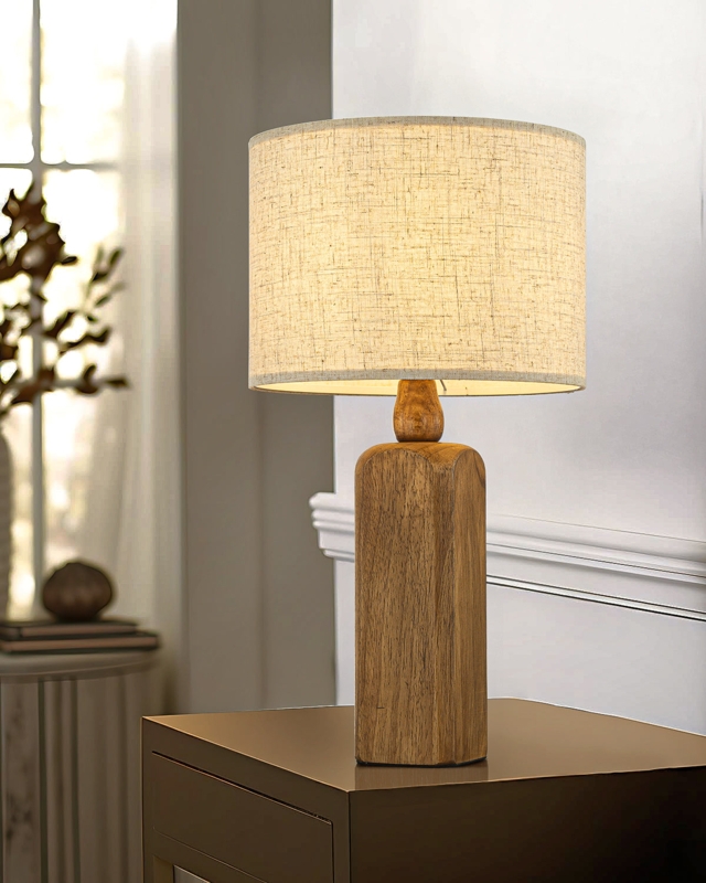 Table Lamp Farmhouse Traditional Turned Spindle Base Natural Wood