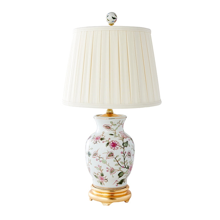 Table Lamp Feminine Blush Blossom Decor Pleated Shade Gold Neck