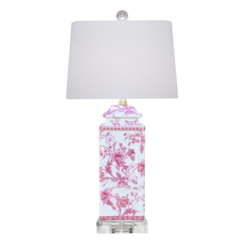 Table Lamp Feminine Chinoiserie Pink Floral Ginger Jar White Shade