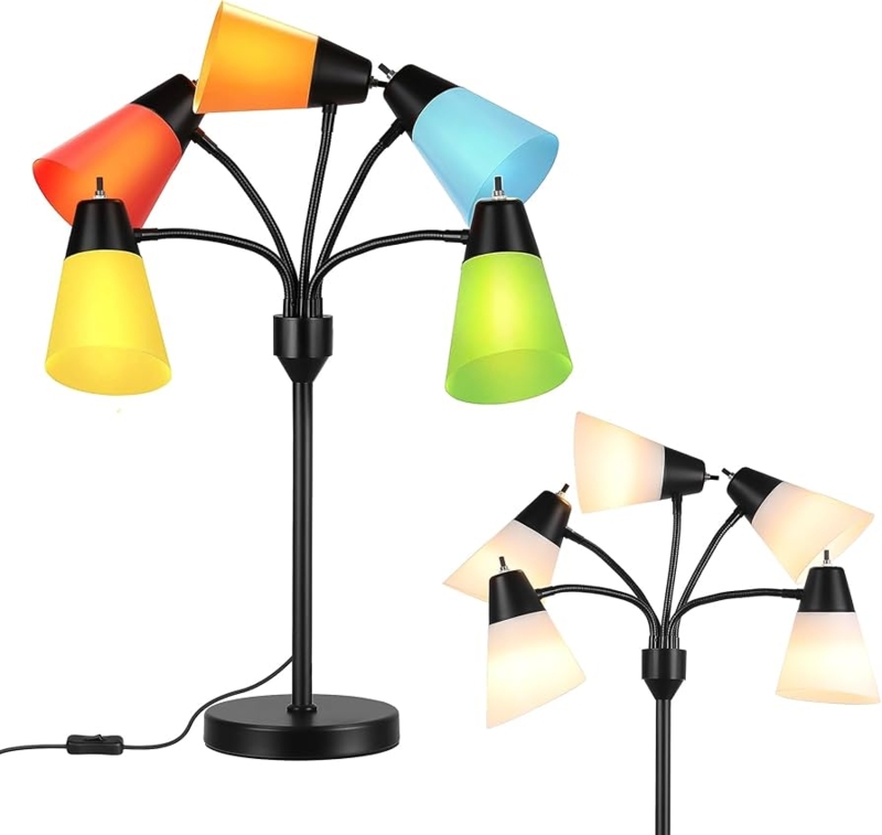 Table Lamp Five Light Adjustable Gooseneck Colorful Desk Lamp