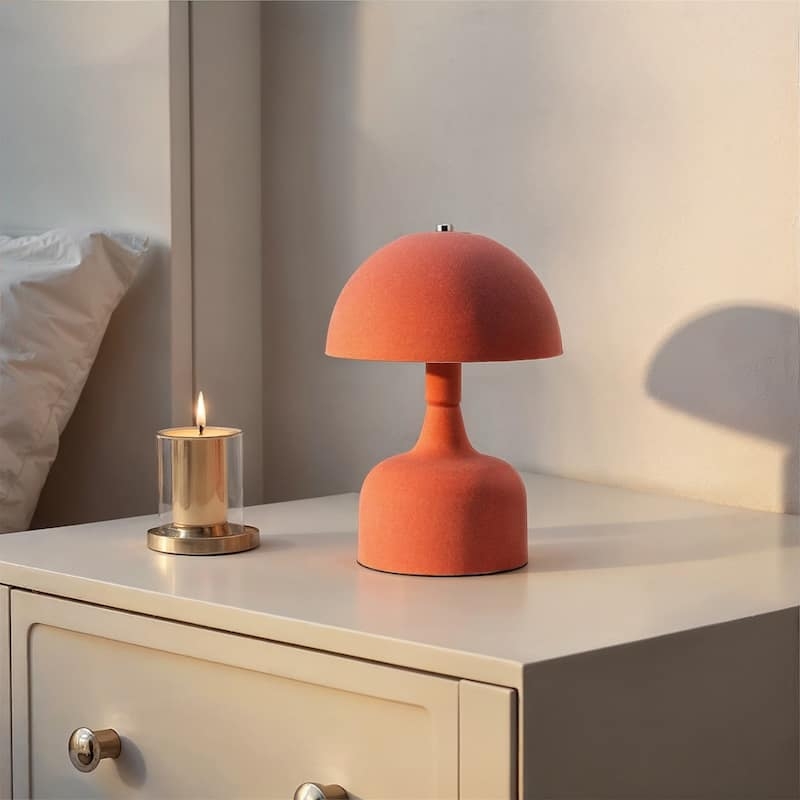 Table Lamp Flocked Orange Base White Drum Shade Vibrant Accent Lighting