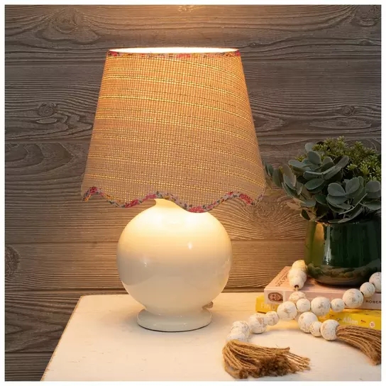 Table Lamp Floral Ceramic Base Teal Blue Bohemian Bedroom Decor