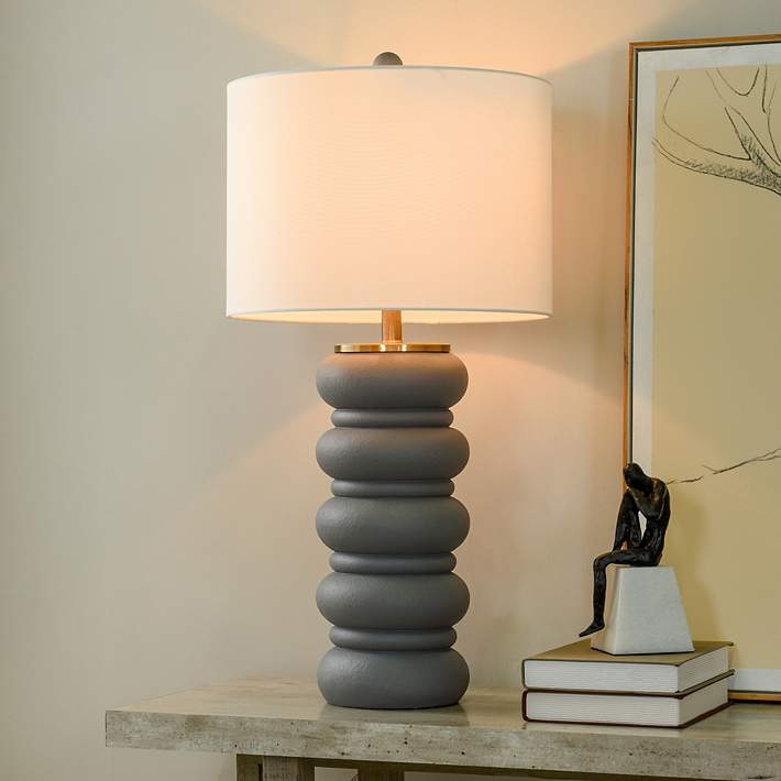 Table Lamp Frosted Charcoal Base Crystal Orb Accent Modern Tapered Form