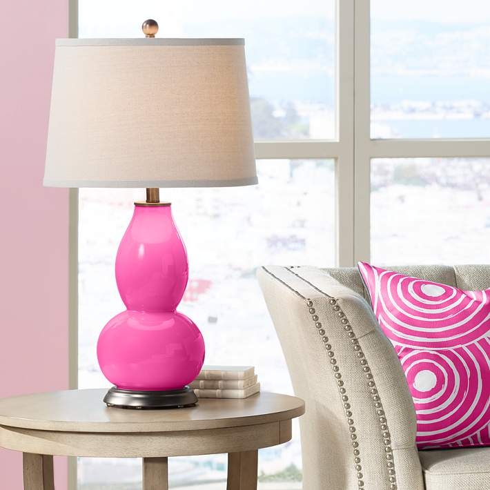 Table Lamp Fuchsia Double Gourd Glossy Finish Vibrant Ceramic Bedside