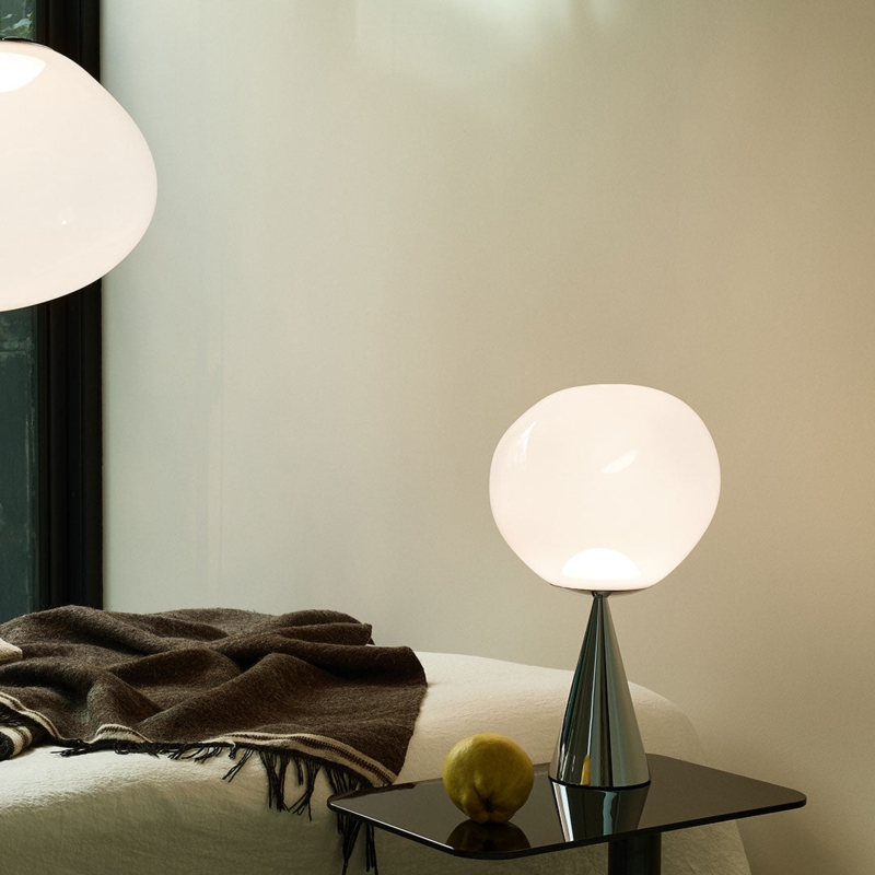 Table Lamp Futuristic Chrome Mirror Finish Base Organic Globe Shape