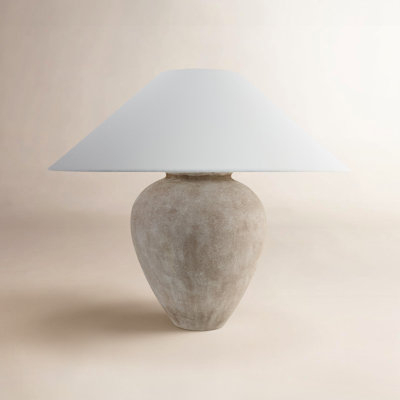 Table Lamp Geometric Base Pitted Stone Texture Matte Grey