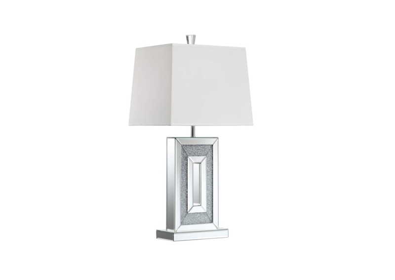 Table Lamp Geometric Lattice Base Polished Chrome Drum Shade Glam Decor