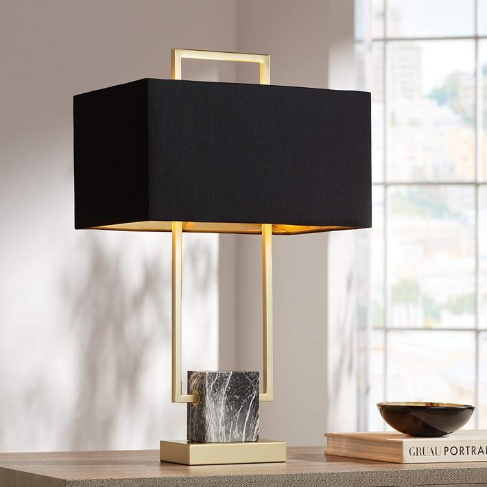 Table Lamp, Geometric Open Frame with Gold & Black Contrast.